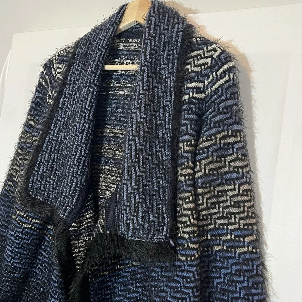 Nic+Zoe Women’s Cardigan Sweater Small Open Front Blue Black Long Sleeves